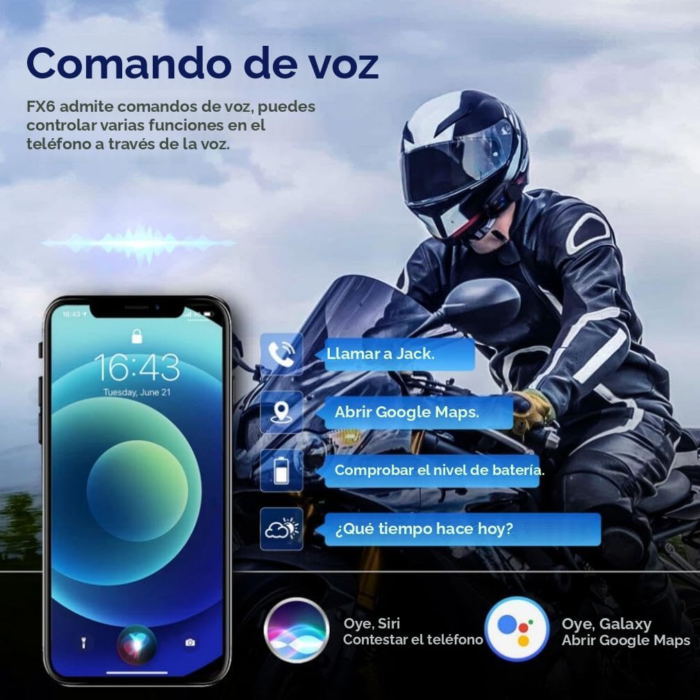 Fodsports FX6 - Auriculares Bluetooth para motocicleta, intercomuni...