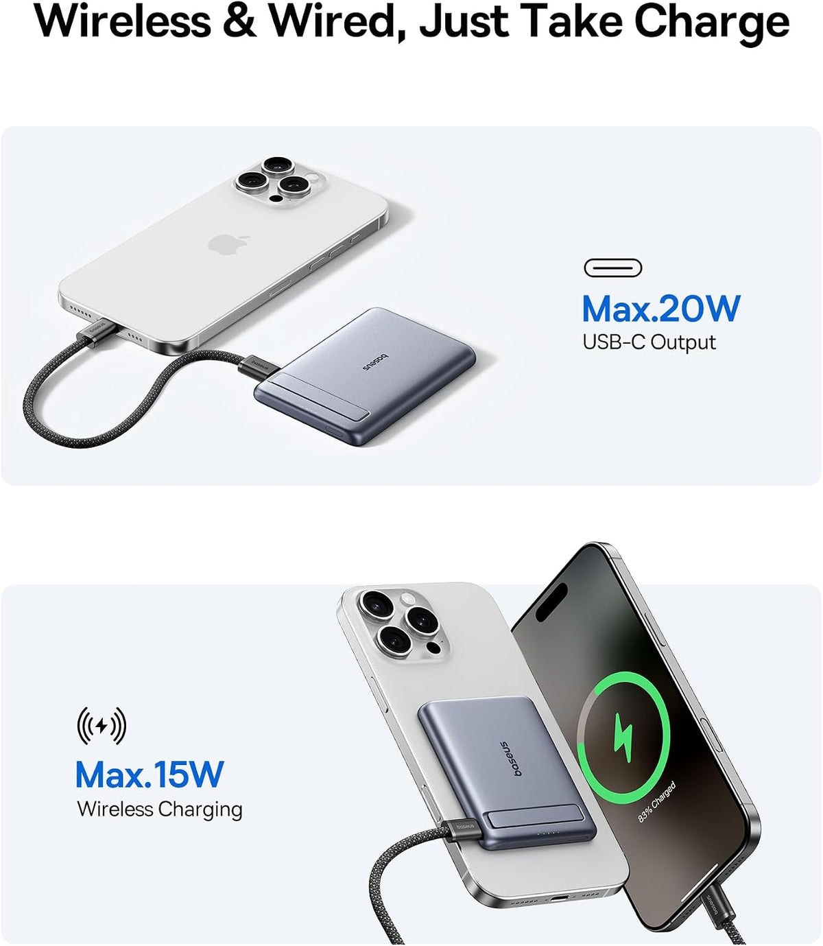 Baseus Banco de energía de viaje 10000mAh cable USB C trenzado inco...