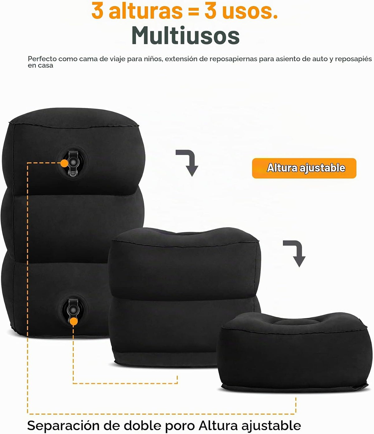 Sunany Almohada inflable para descansar los pies, almohada de viaje...