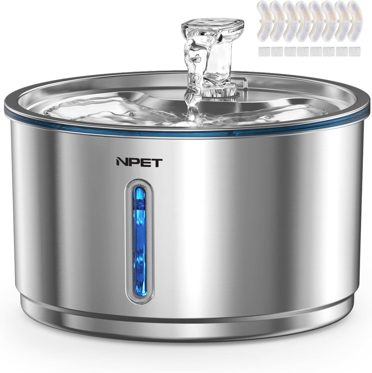 NPET Fuente de agua para gatos de acero inoxidable, dispensador aut...