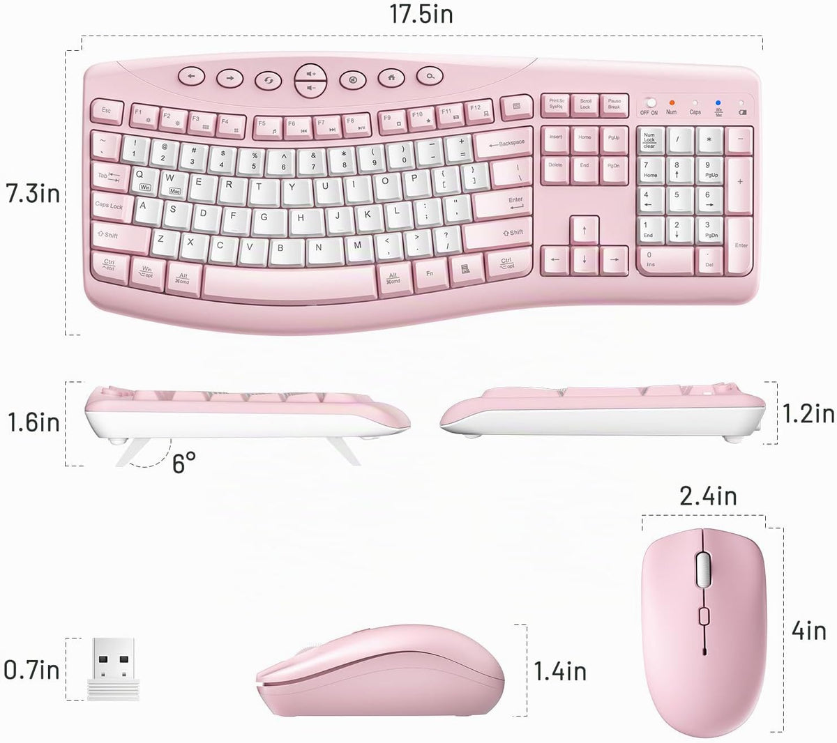 Combo de teclado y mouse inalámbricos, teclado silencioso ergonómic...