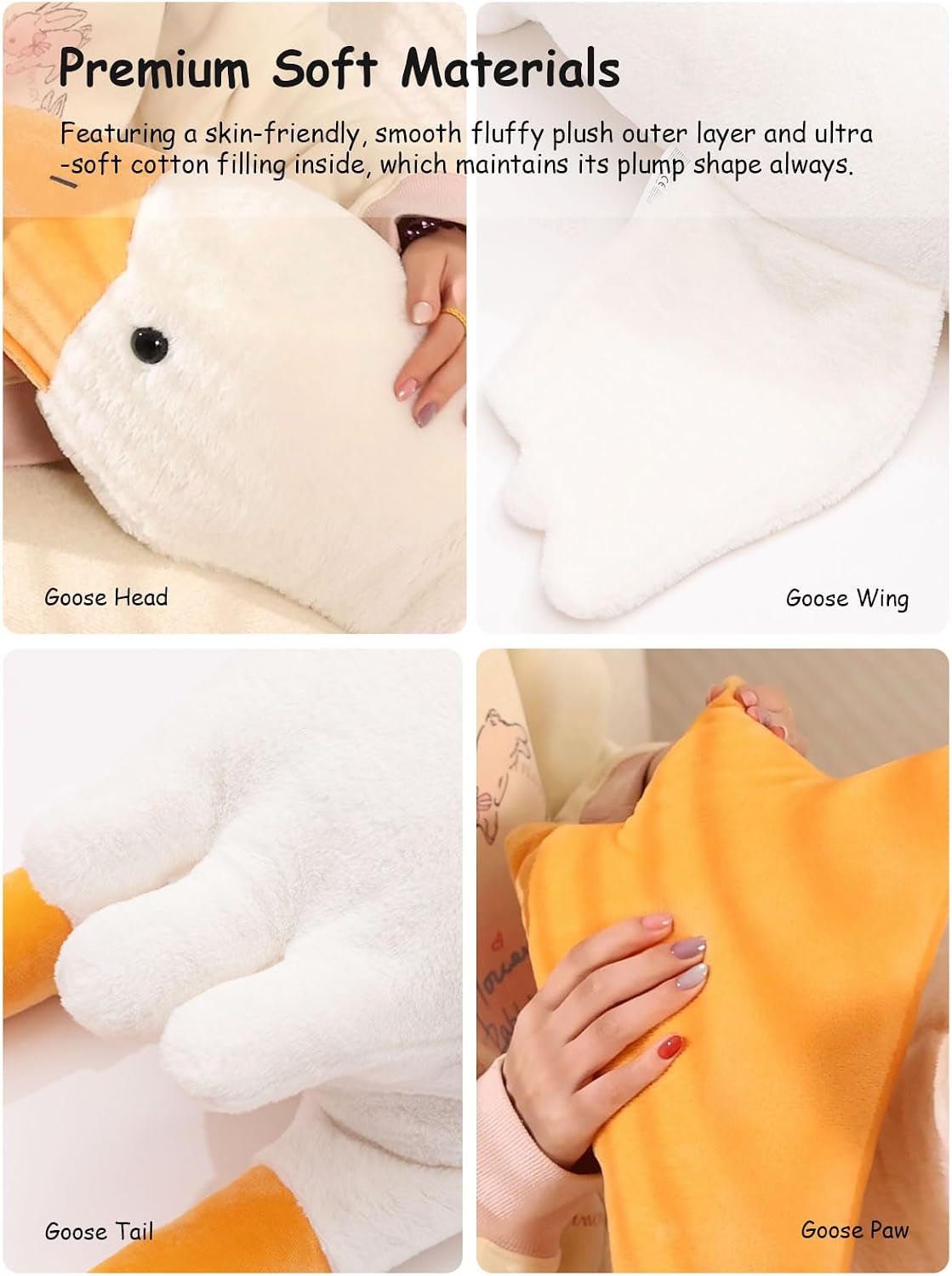 FIAEUGZKM Almohada de felpa de ganso blanco de 74.8 pulgadas, jugue...
