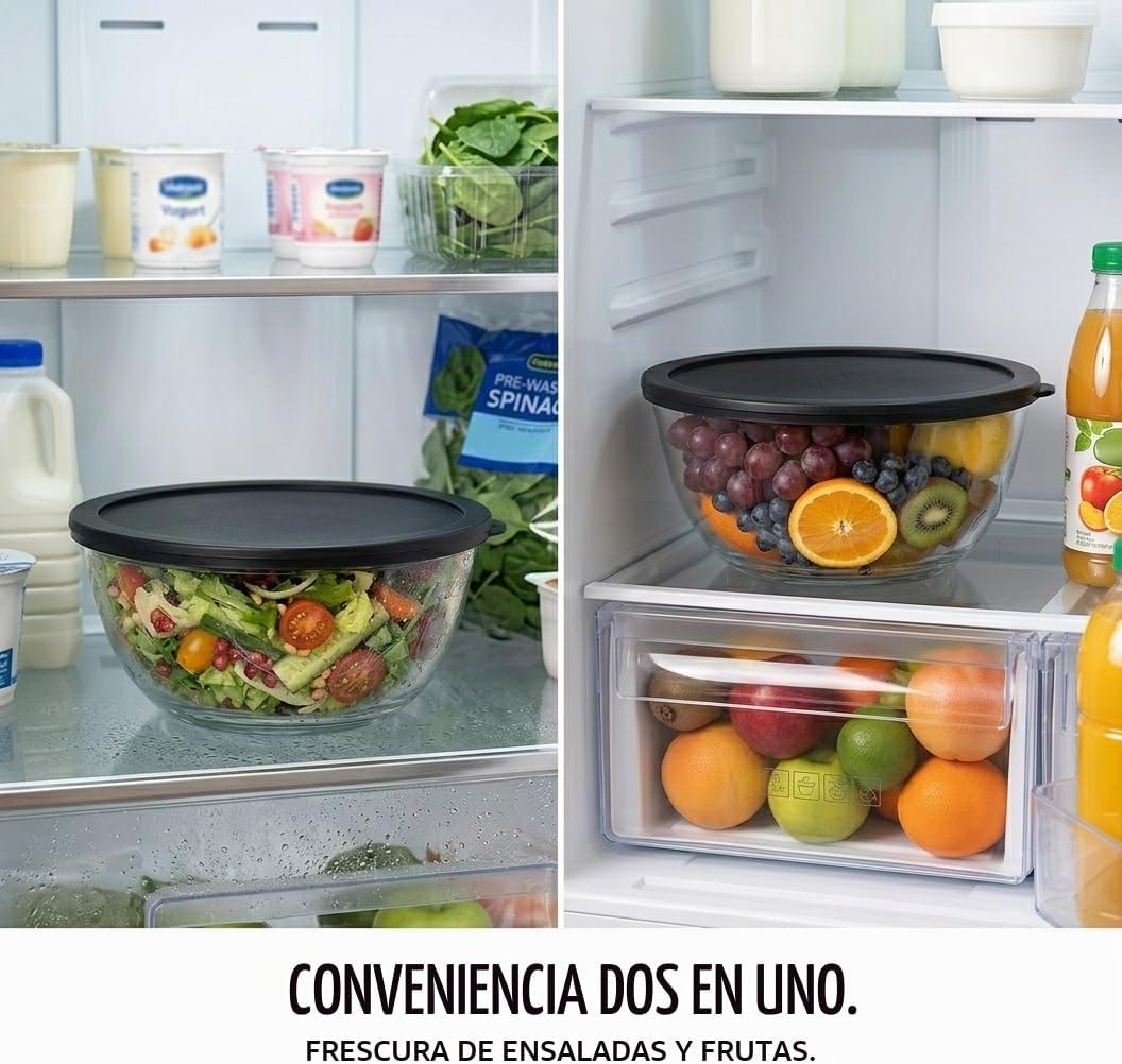 Zombcame Tazón grande de vidrio de 4.9 cuartos de galón con tapa, c...