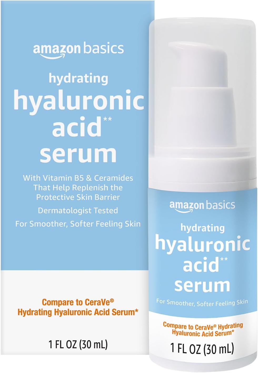 Amazon Basics Suero hidratante de ácido hialurónico con ceramidas e...