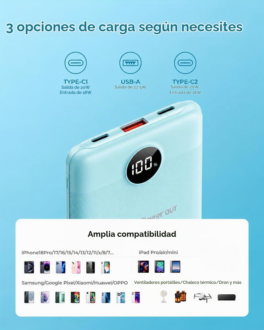 VEEKTOMX 10000mAh Mini Power Bank, cargador rápido de 22,5W para iP...