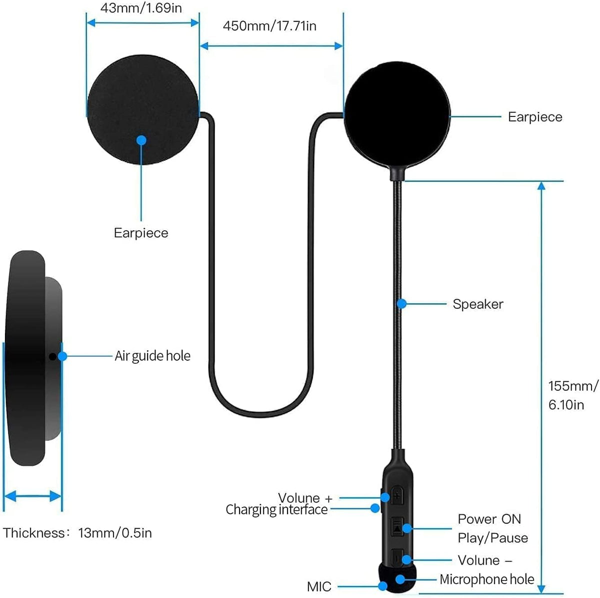 JZAQ Auriculares Bluetooth para casco de motocicleta, auriculares a...