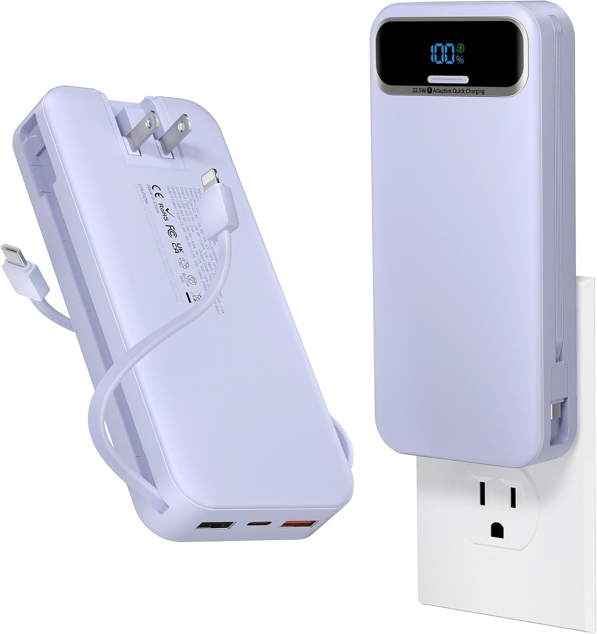 aonidi - Cargador portátil de 20000 mAh con cables integrados y enc...