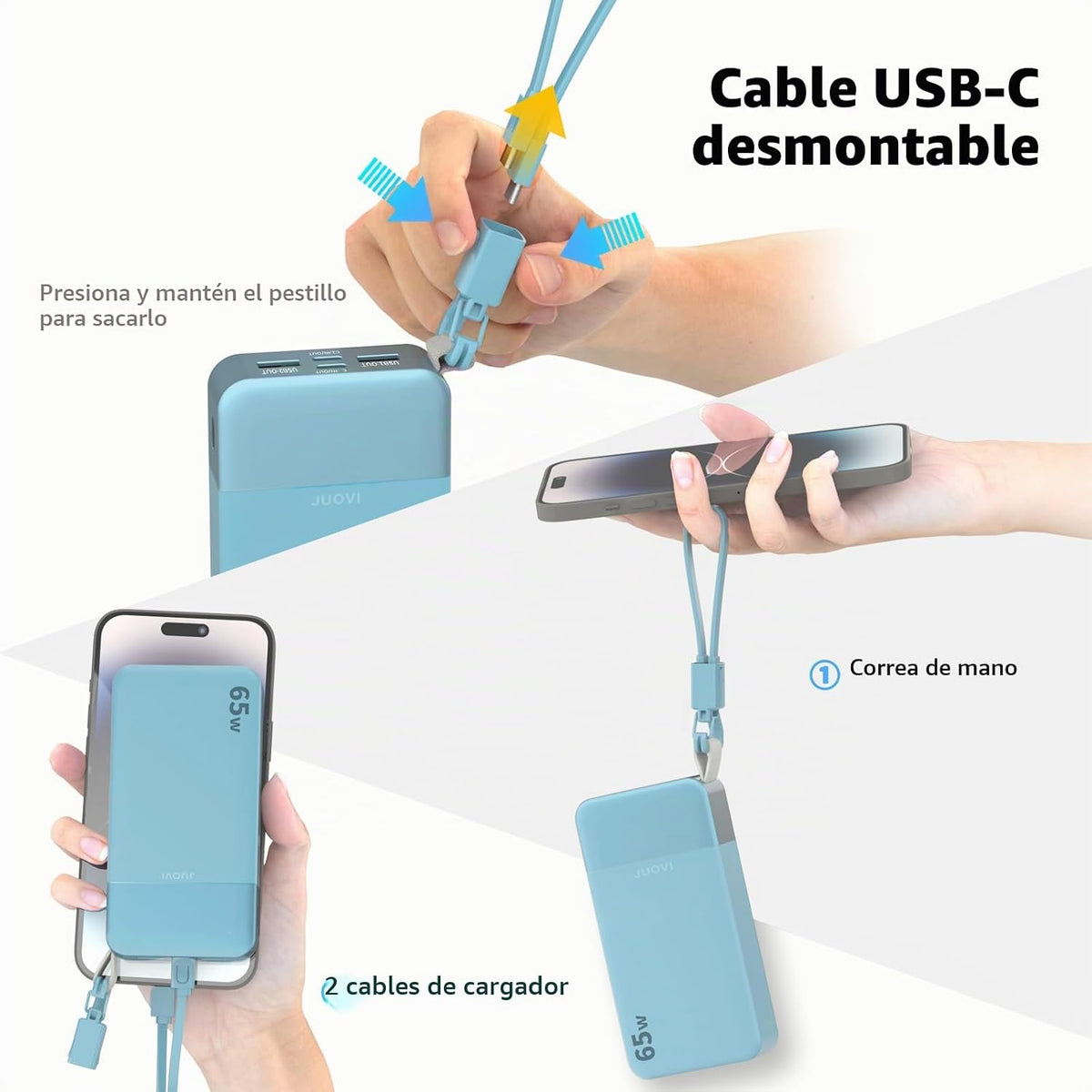 JUOVI Cargador portátil, banco de energía para portátil de 65 W, ca...