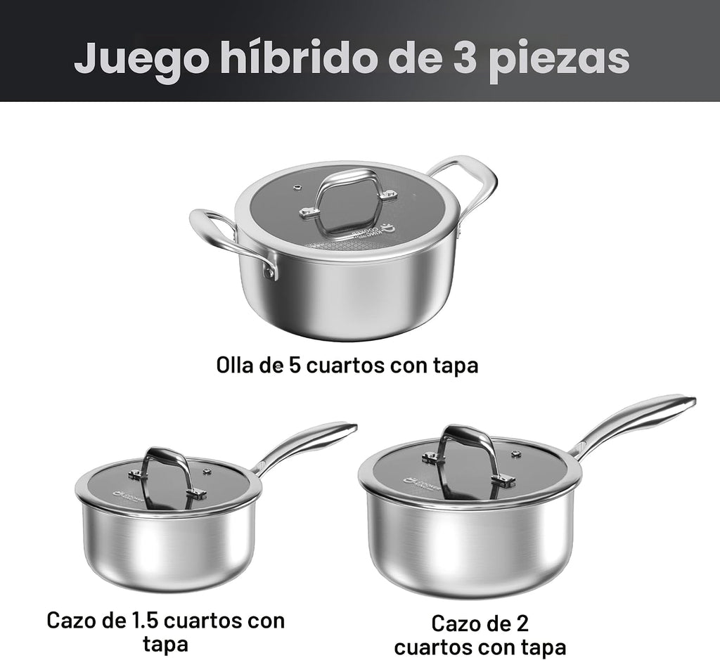 COOKER KING Juego de 6 ollas antiadherentes híbridas de 1.5 y 2 cua...