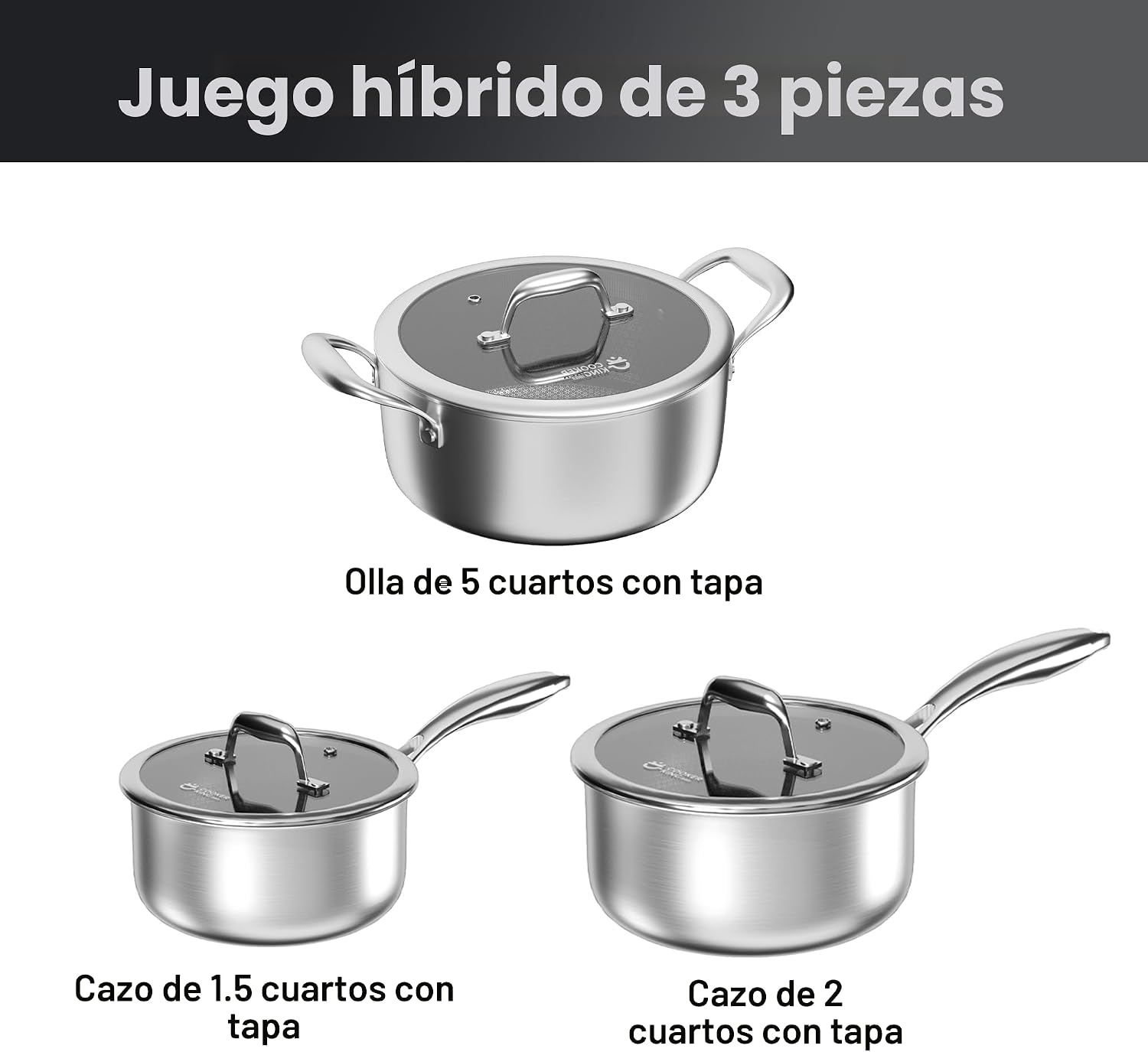 COOKER KING Juego de 6 ollas antiadherentes híbridas de 1.5 y 2 cua...