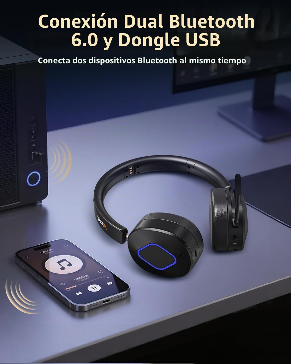 Wantek Auriculares inalámbricos con micrófono para el trabajo, auri...