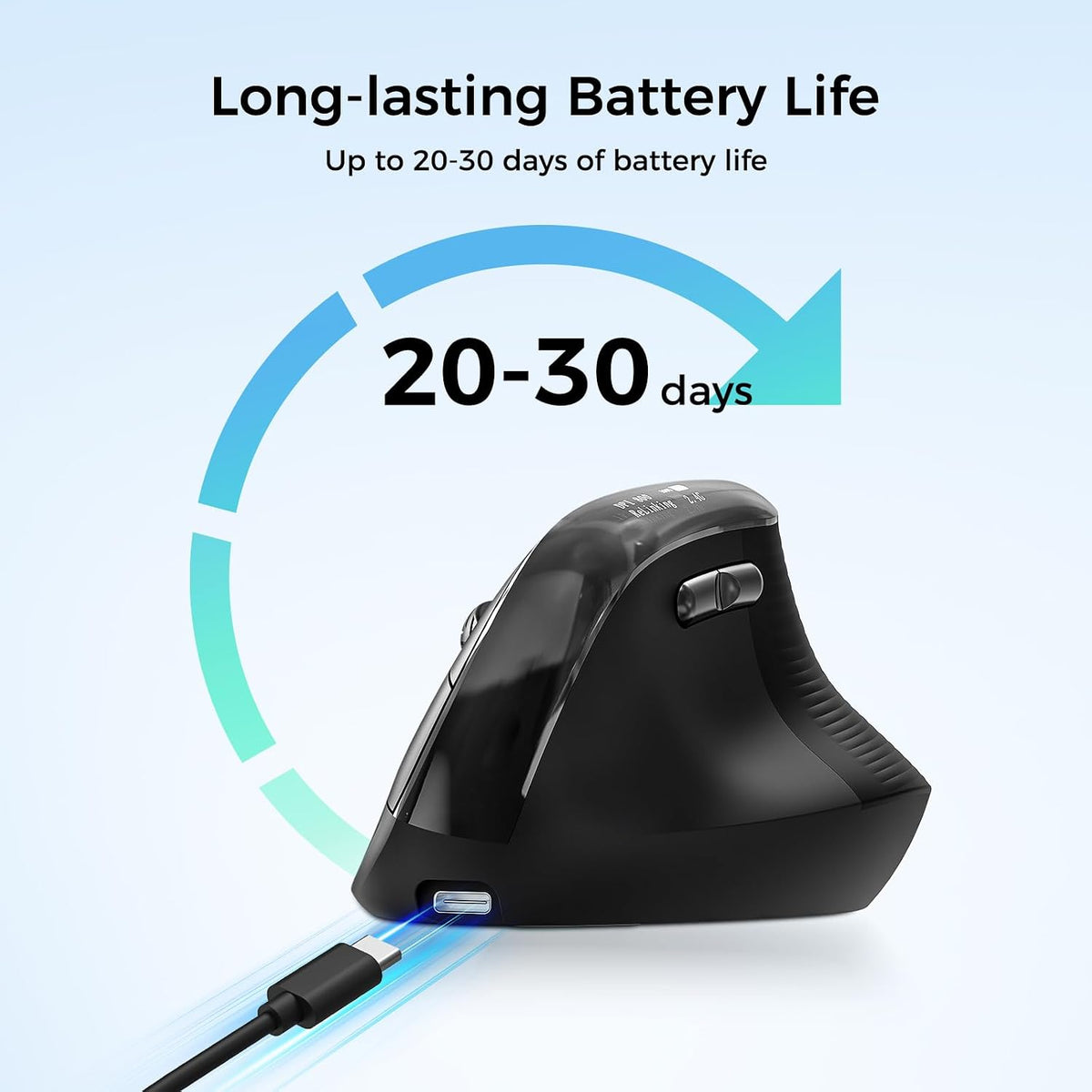 JKEAST Ratón ergonómico inalámbrico con pantalla, mouse vertical Bl...