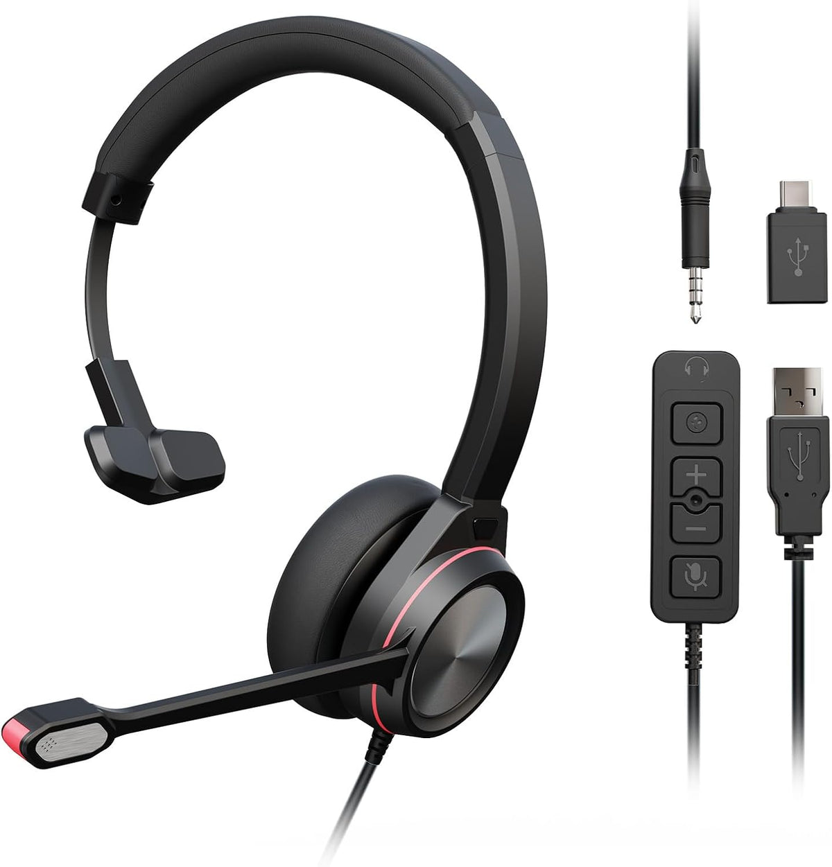 Auvonix Auriculares USB con micrófono para PC, auriculares mono con...