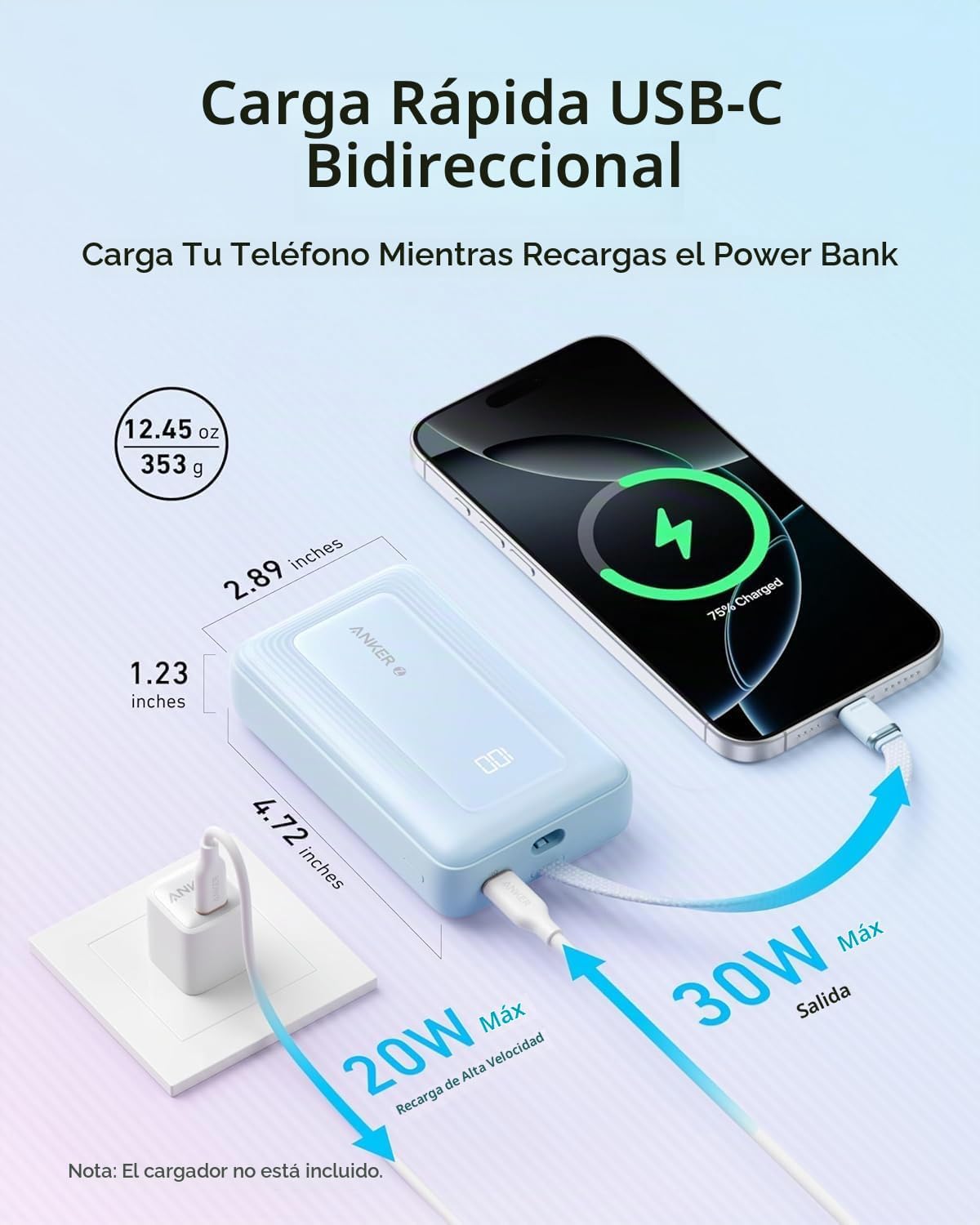 Anker Zolo Power Bank, cargador portátil de 20,000 mAh 30 W con USB...