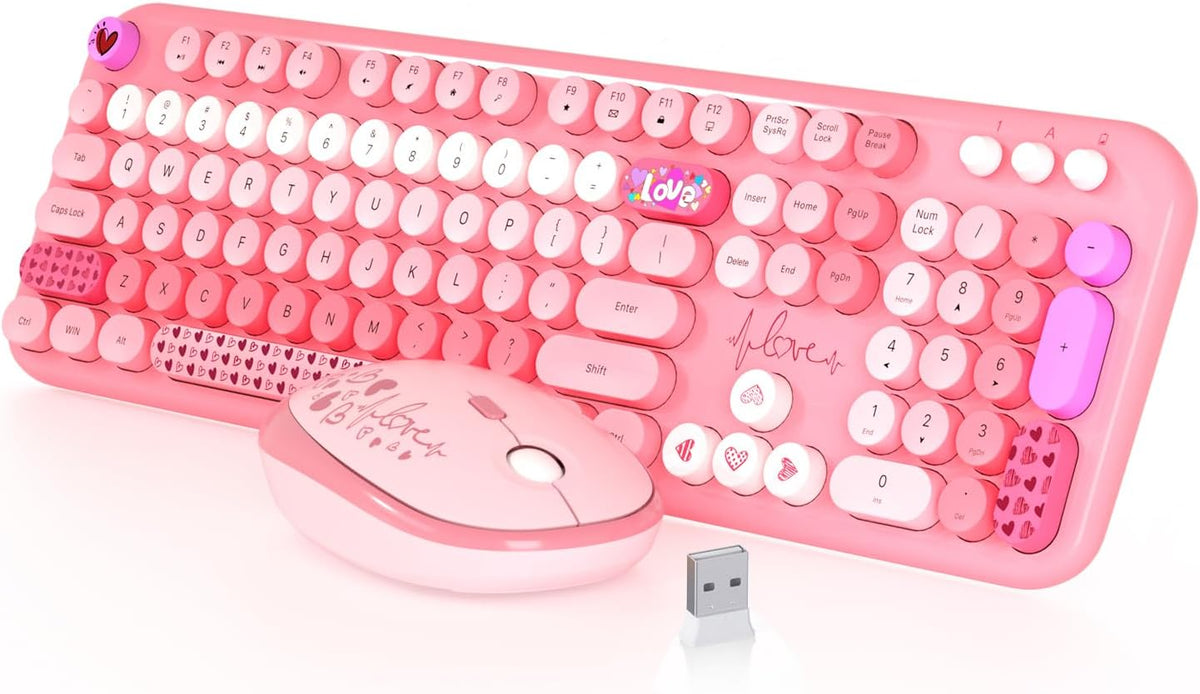 Teclado y mouse inalámbricos, MOFII con 104 teclas redondas, teclad...