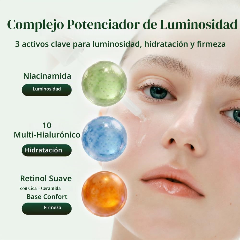 Suero facial con niacinamida, retinol y ácido hialurónico, piel de...