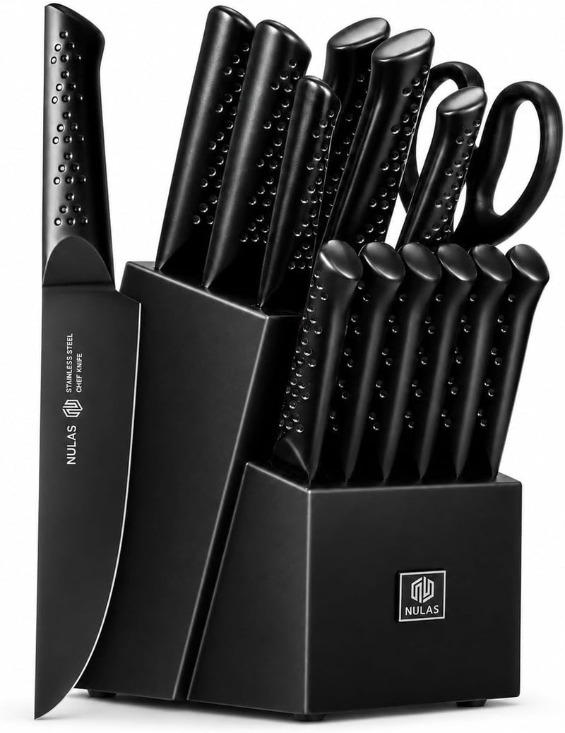 Juego de cuchillos de cocina de 15 piezas con bloque, afilador inte...