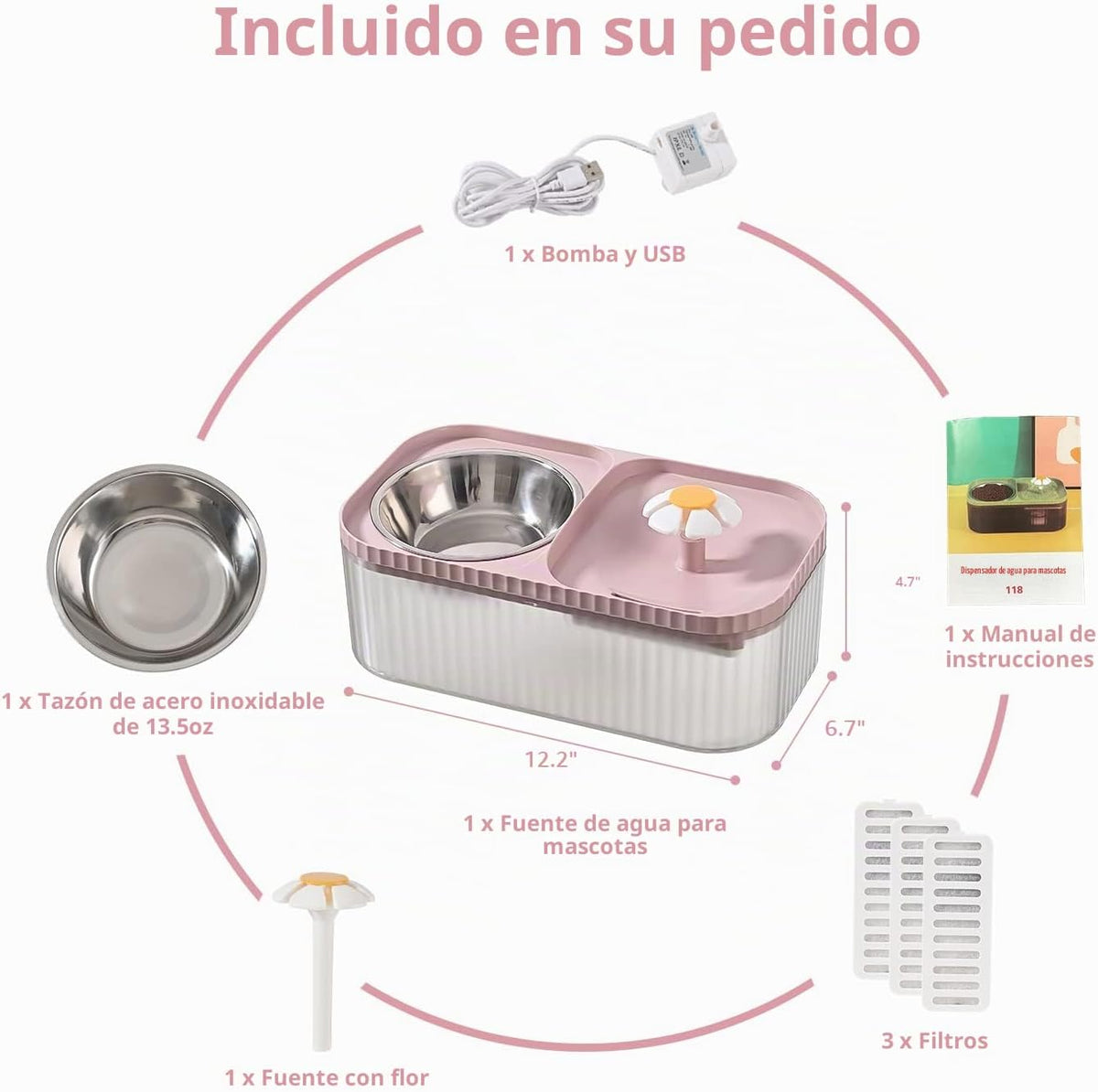 JEERAMIA Fuente de agua para gatos y cuenco de alimentos, dispensad...