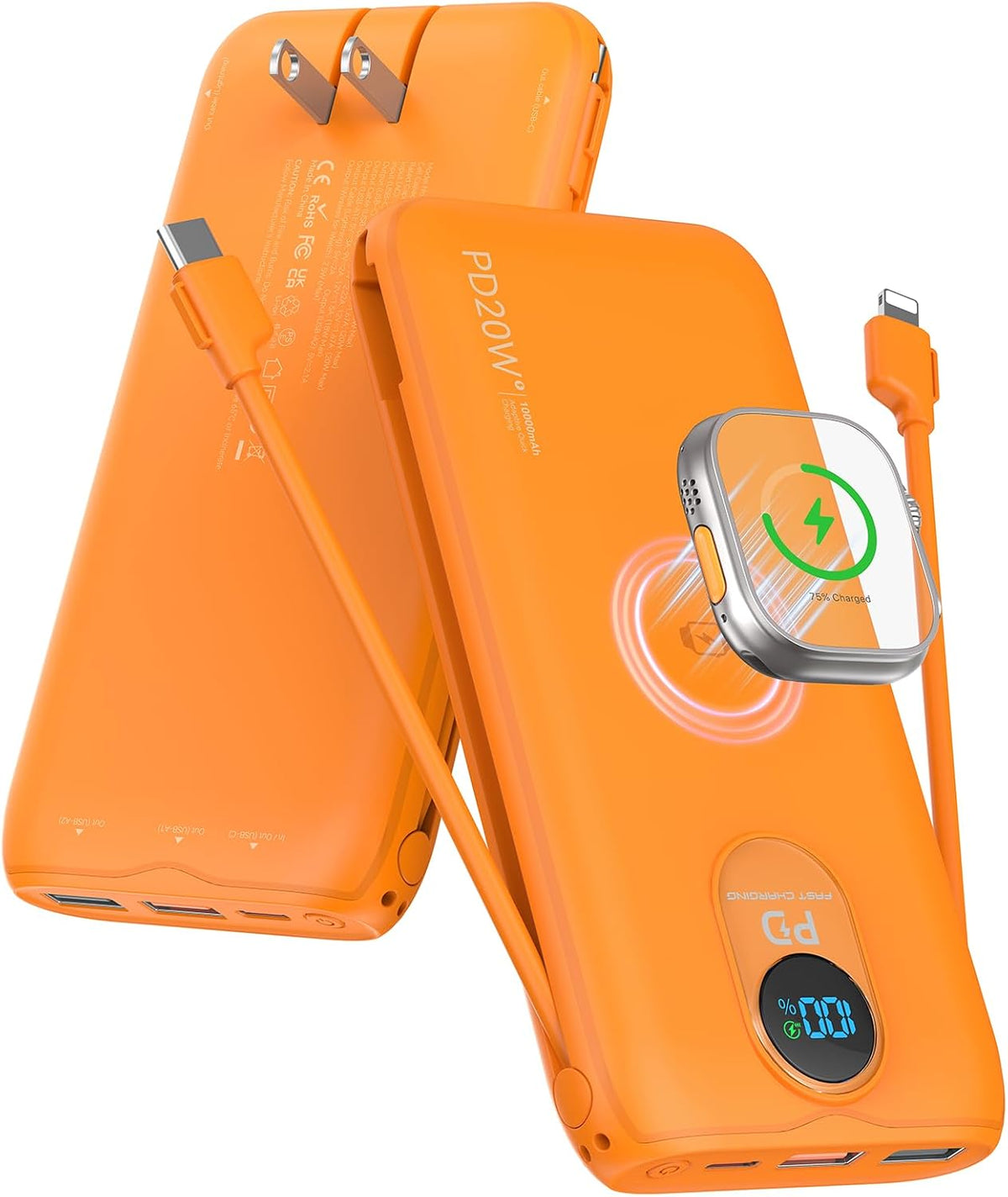 Cargador portátil Power Bank 10000mAh PD20W con cables incorporados...