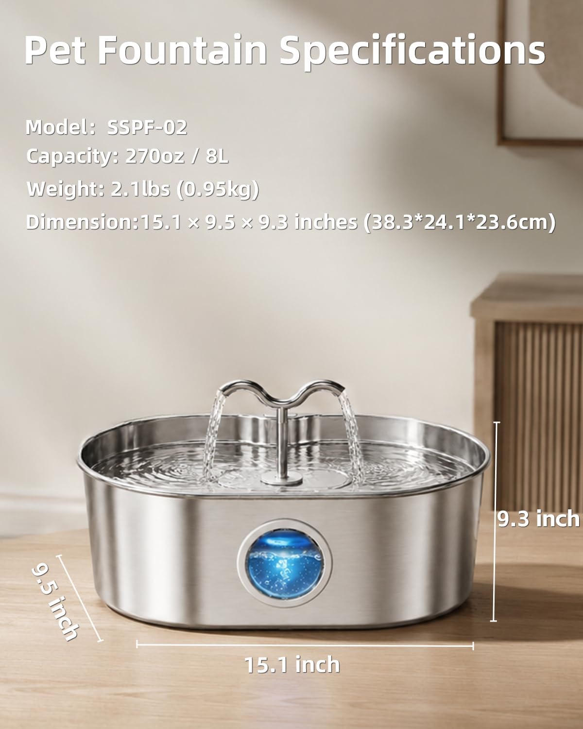 Fuente de agua para perros, fuente de agua de acero inoxidable de 2...