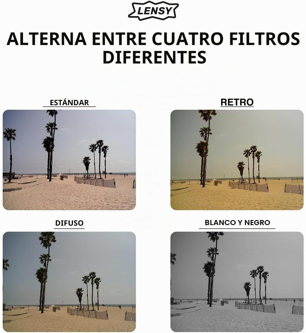 LENSY Cámara digital sin pantalla, cuatro filtros integrados, recar...