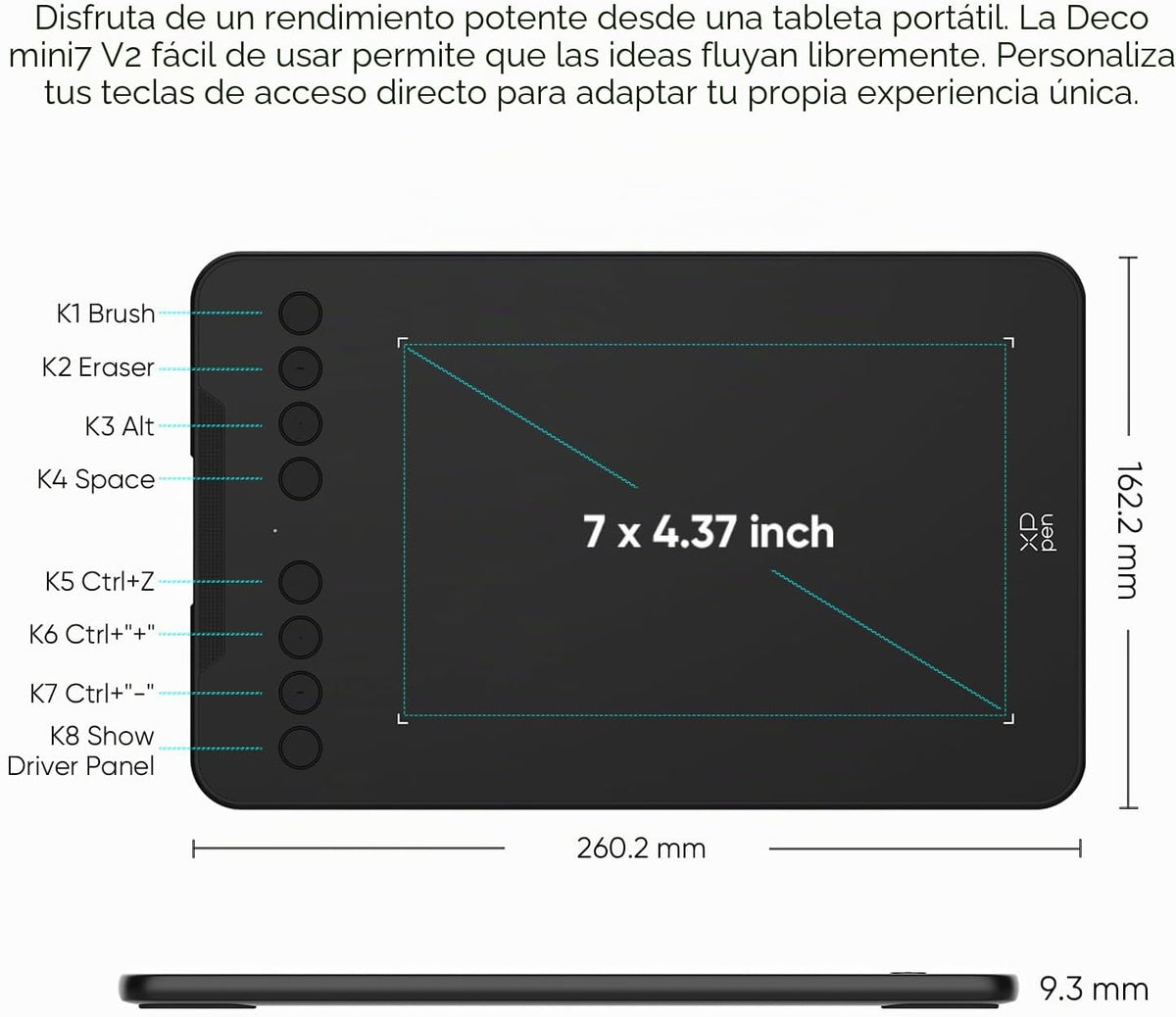XPPen - Tableta de dibujo Deco Mini7 V2 actualizada, 16384 niveles...