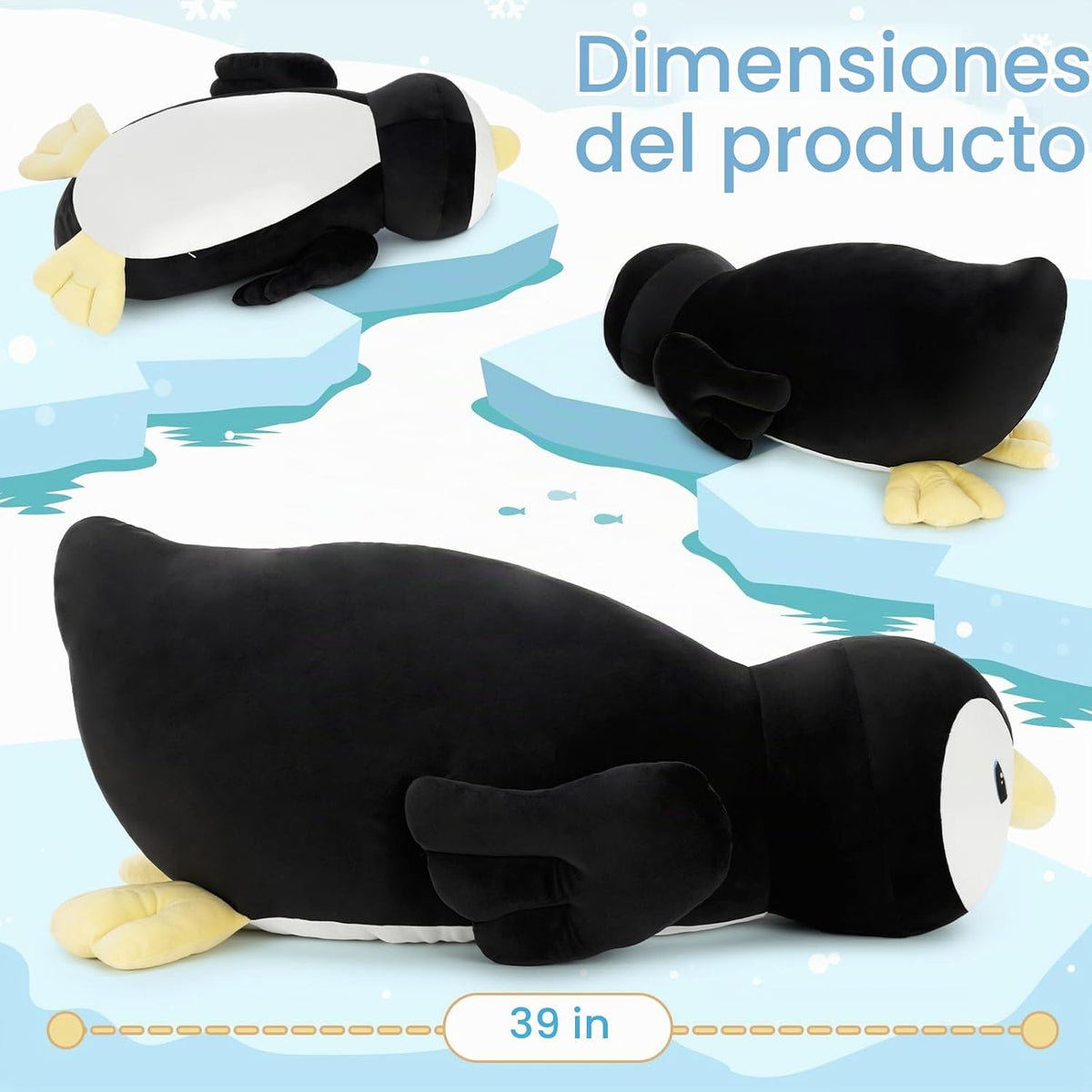 MorisMos Juguete de peluche de pingüino de 39.4 pulgadas, almohada...
