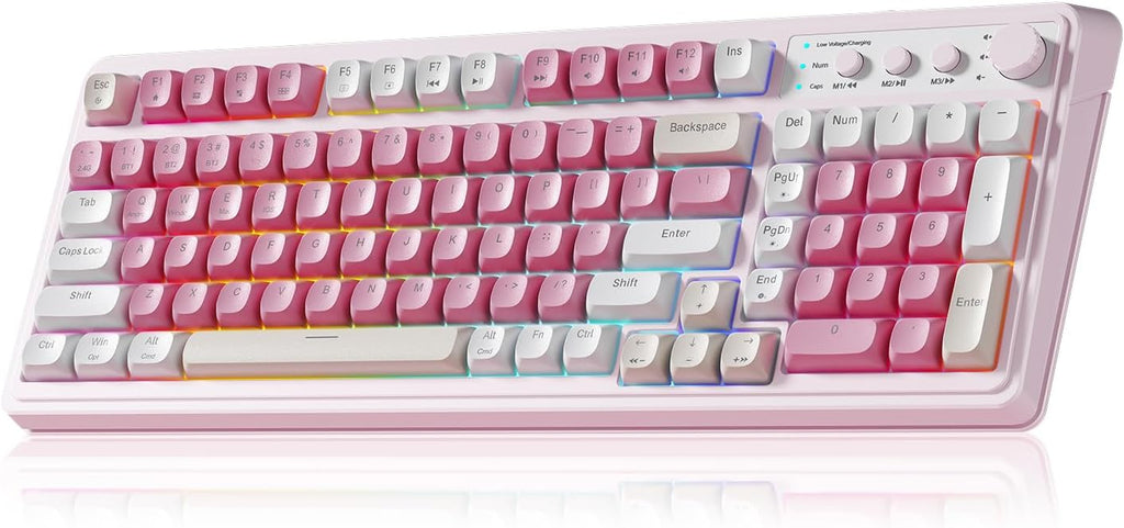 Teclado AULA de 99 teclas, teclado inalámbrico rosa para juegos, co...