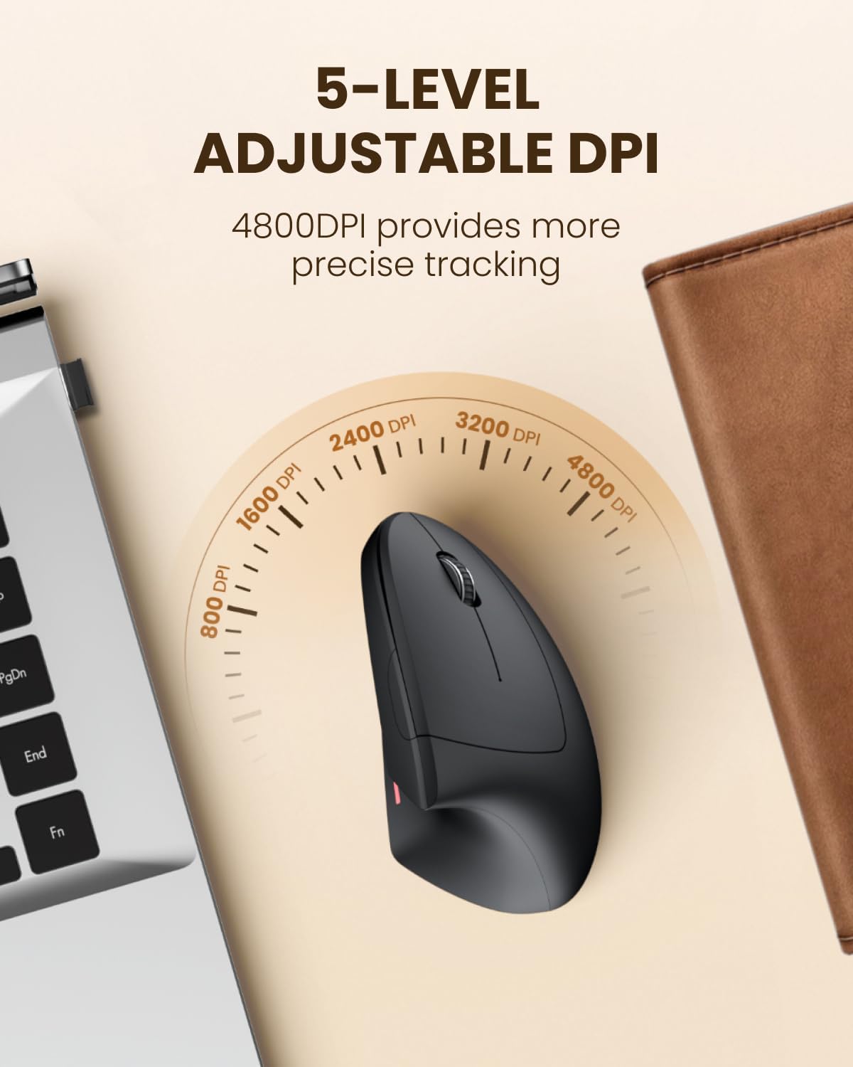 POJTK Ratón ergonómico inalámbrico recargable, conexión Bluetooth+U...