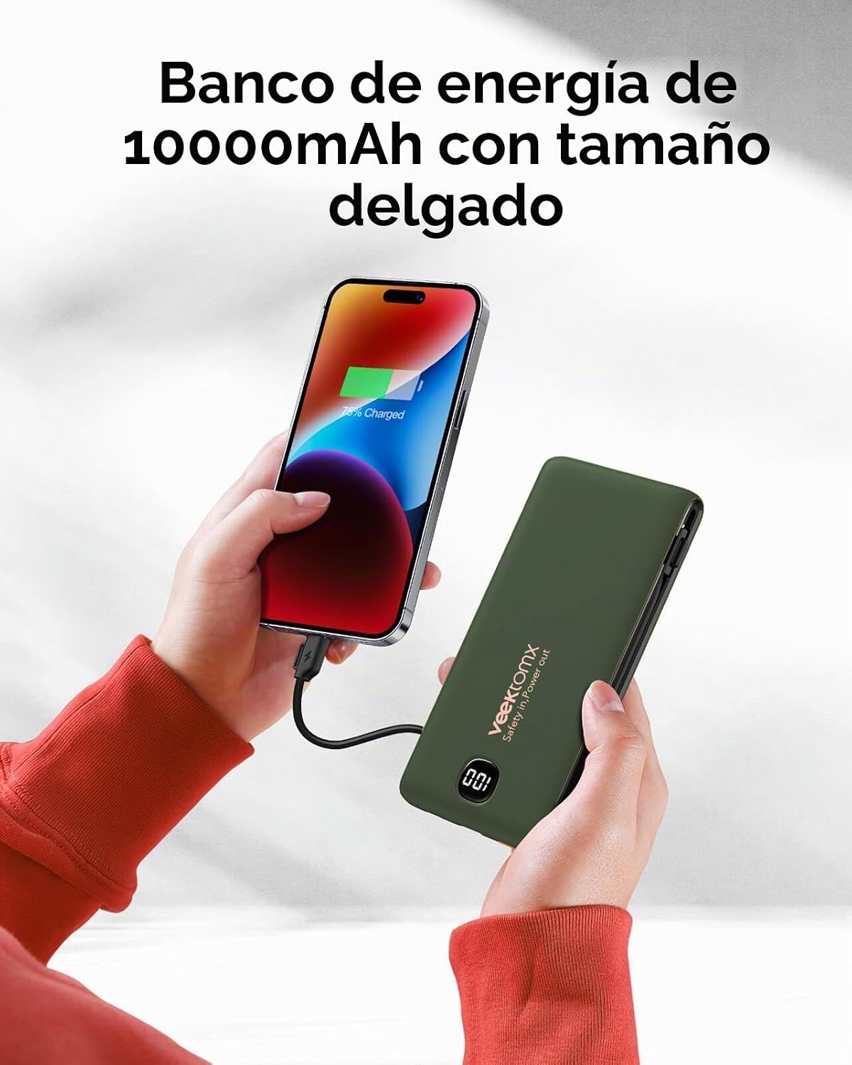 Cargador portátil VEEKTOMX de 10000 mAh con cables integrados y enc...