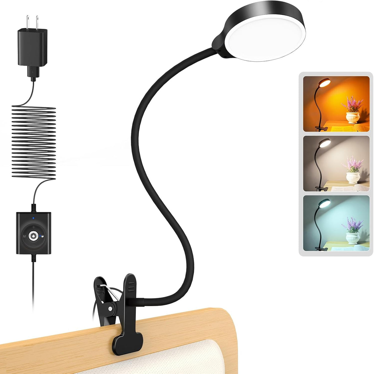 Glocusent Luz de libro, luz de cuello flexible, luz de libro para l...
