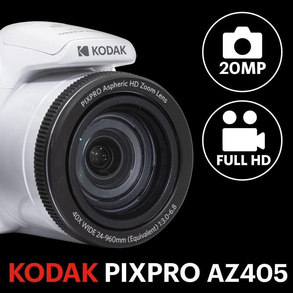 Cámara digital KODAK PIXPRO AZ405-WH 20MP con zoom óptico de 40X, l...