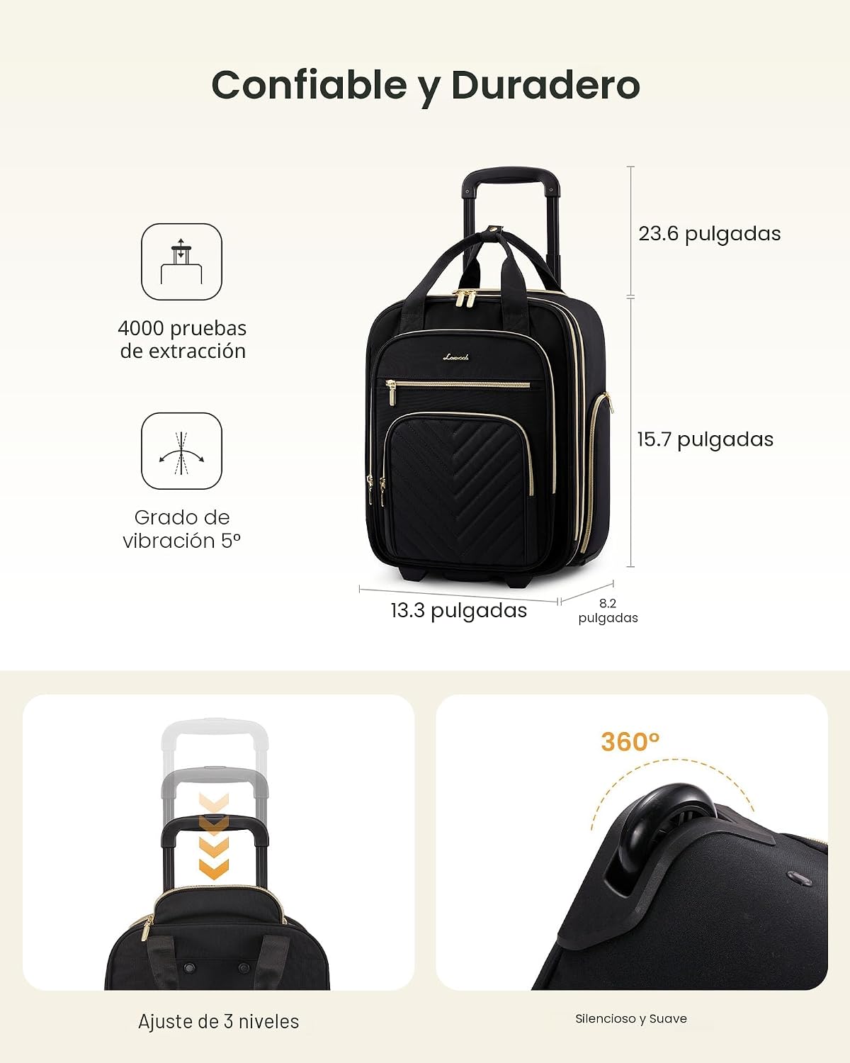 LOVEVOOK Equipaje de mano debajo del asiento con ruedas, Negro