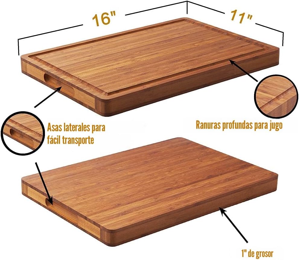 Tabla de cortar de madera de bambú para cocina, bloque de carnicero...