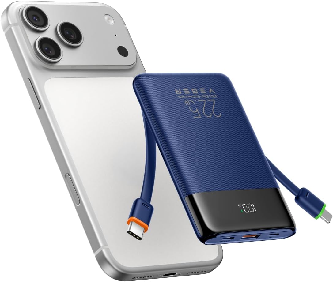 VEGER Cargador portátil de carga rápida de 10000mAh 0.4lb con cable...