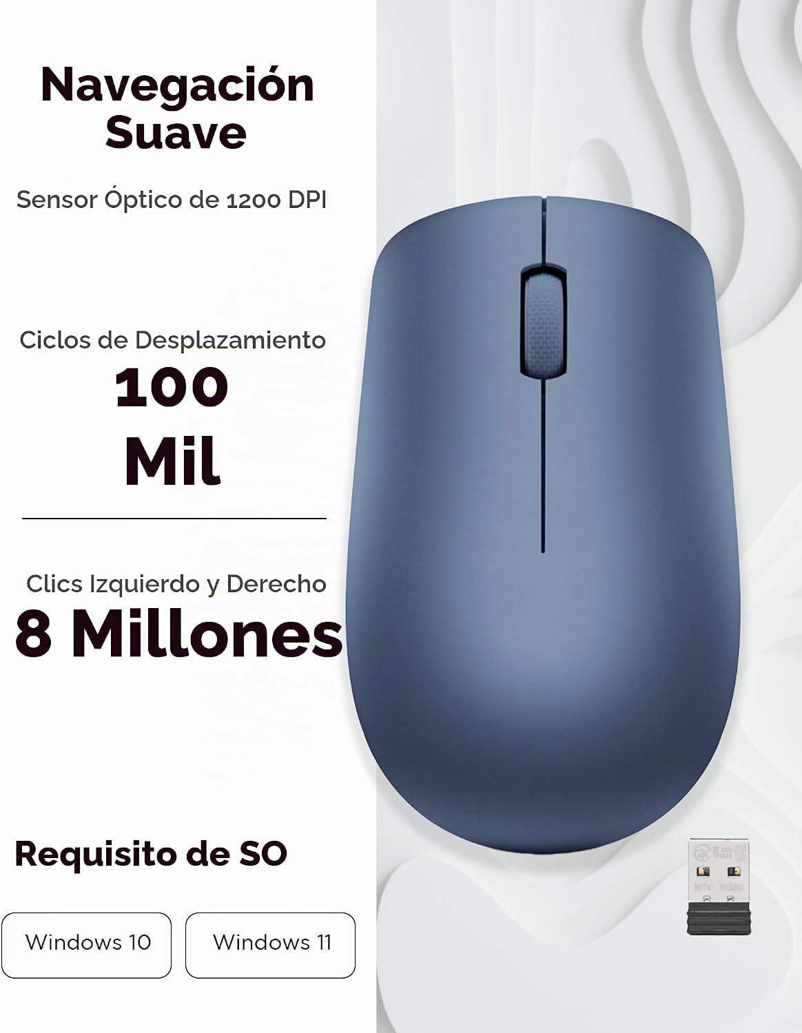 Ratón inalámbrico Lenovo 530 con batería, Nano USB de 2.4GHz, senso...