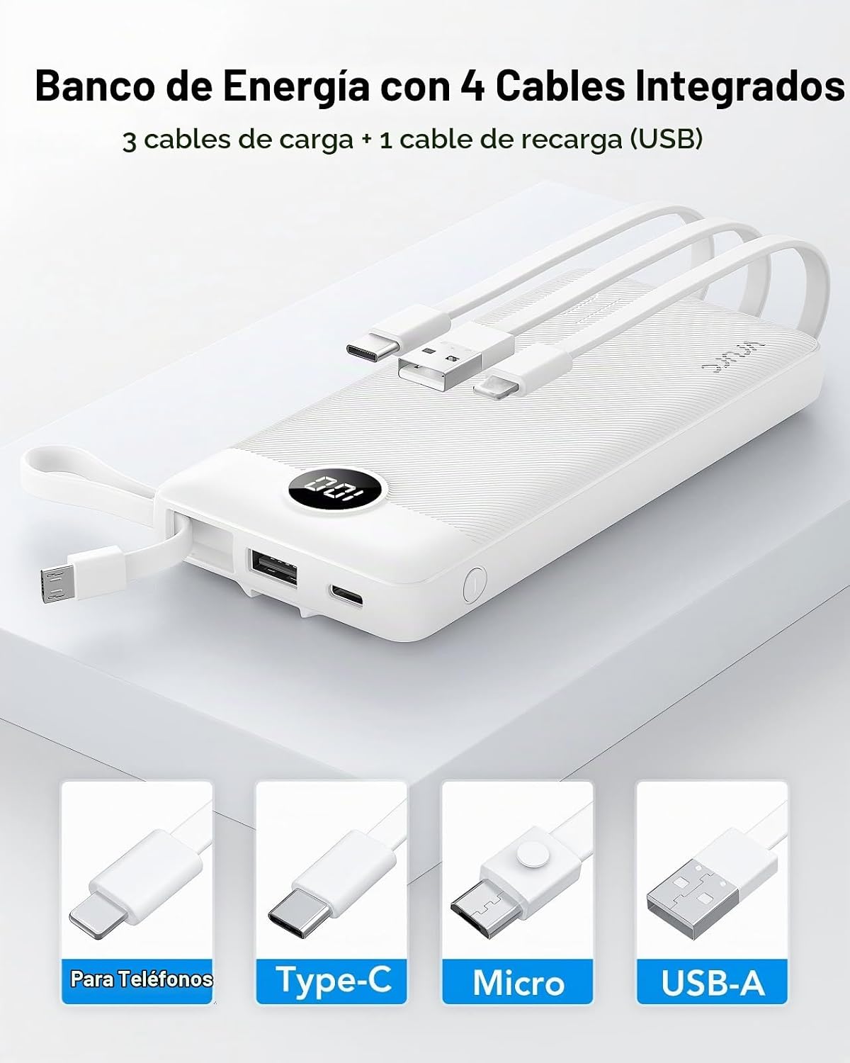 Cargador portátil VRURC, banco de energía delgado con 4 cables inco...