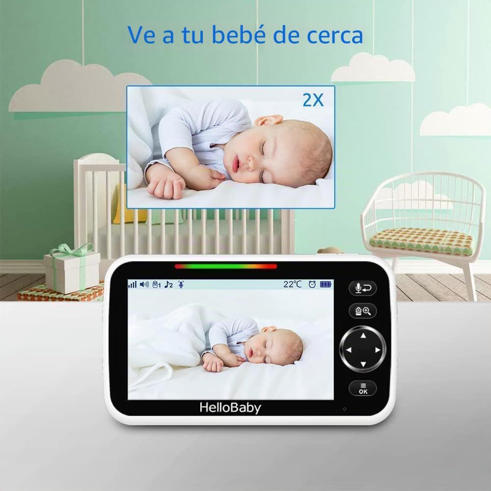 HelloBaby HB6550-2 Monitor para bebés con cámara dual de 5" sin WiF...