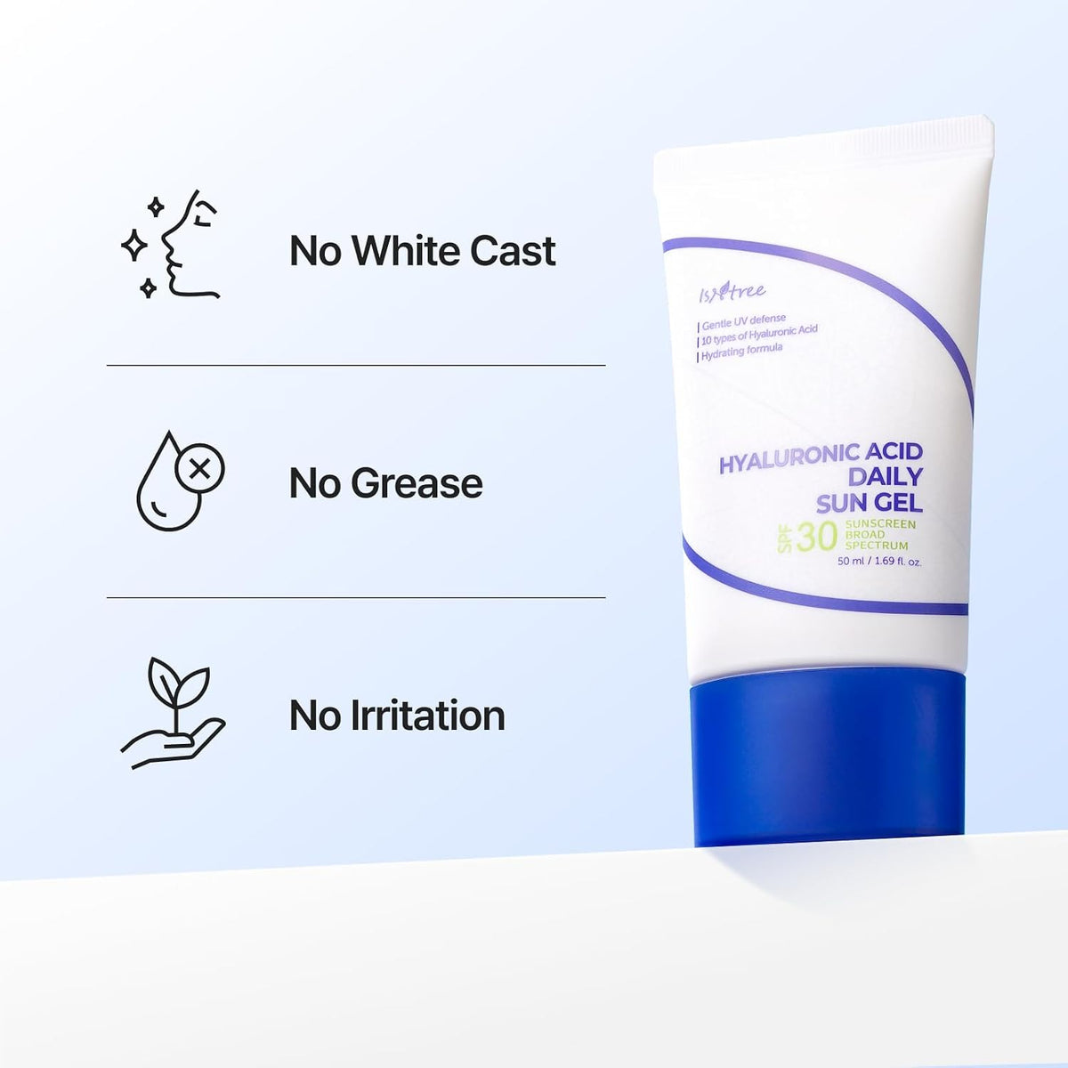 ISNTREE Gel solar diario de ácido hialurónico 1.7 fl oz, 1.69 onzas...