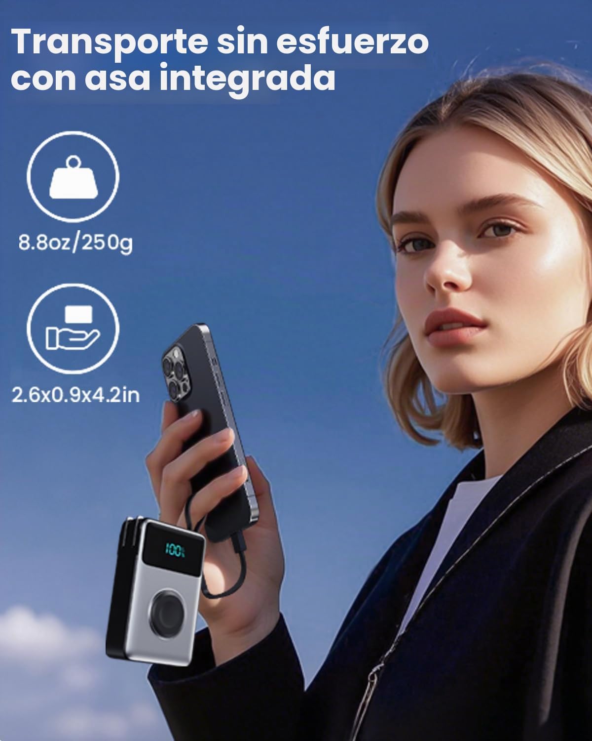 Cargador portátil 4 en 1 con enchufe de pared integrado y cables US...