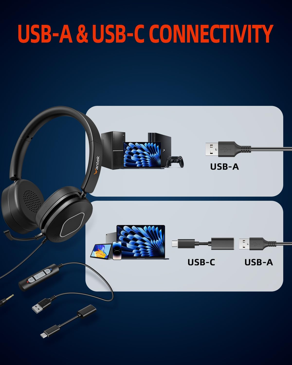 Wantek Auriculares USB con micrófono con cancelación de ruido | Aur...