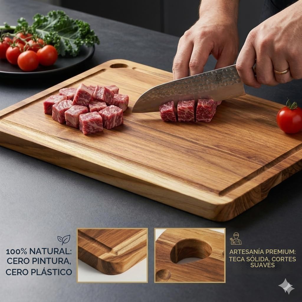 Zoutley Juego de 3 tablas de cortar de madera de teca para cocina,...