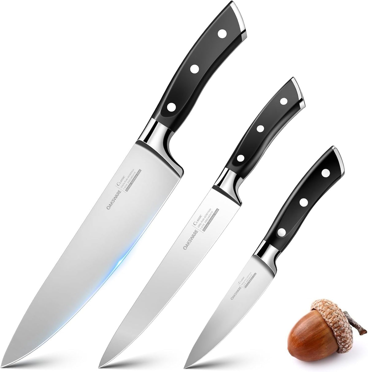 OAKSWARE Juego de cuchillos de cocina 3 piezas, cuchillos de chef a...