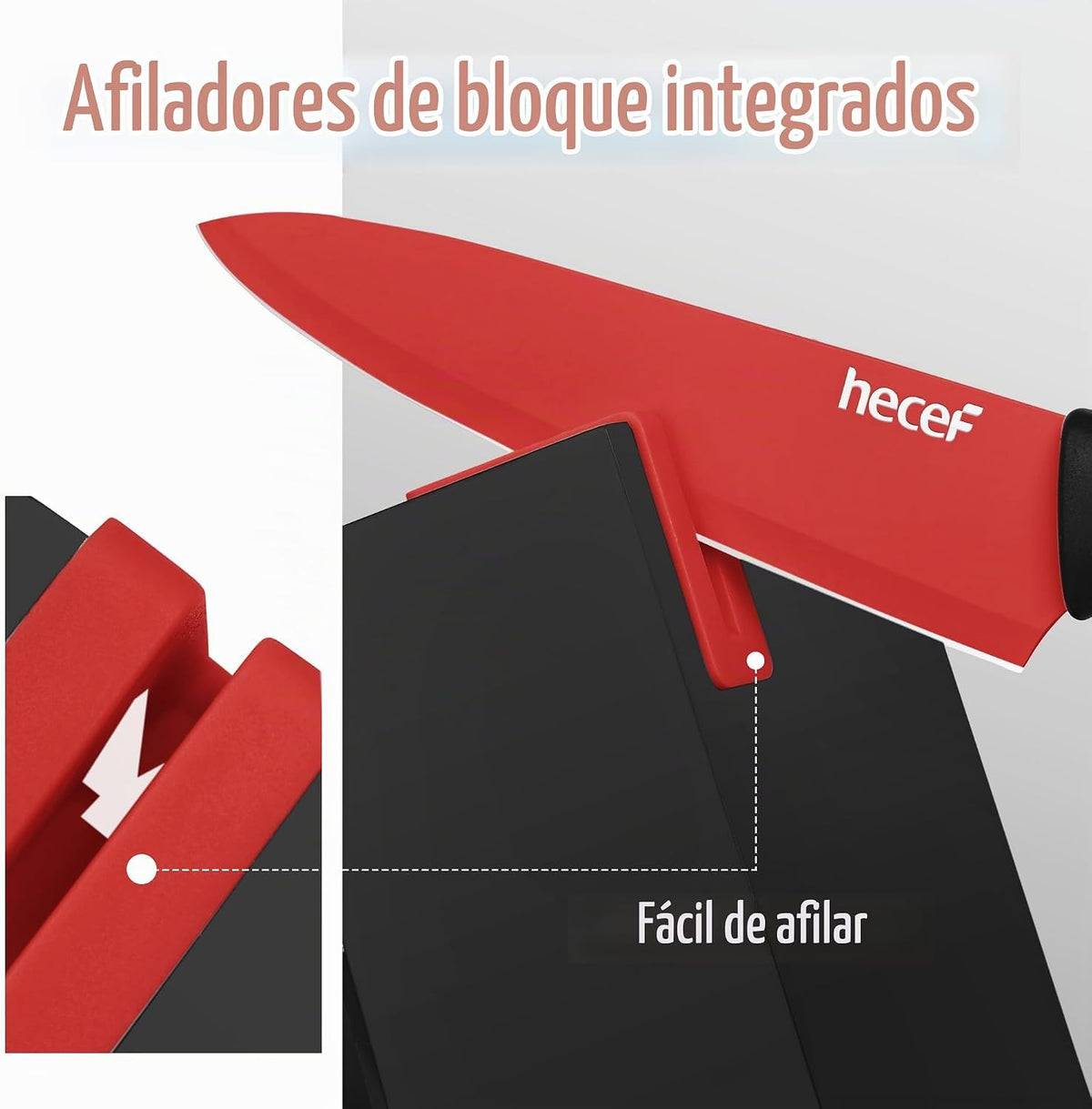 hecef Juego de cuchillos de cocina de 13 piezas con bloque de mader...