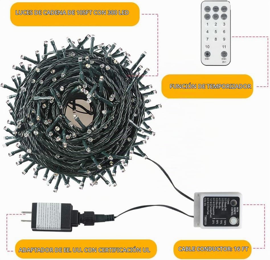 Chuya Luces de Navidad para interiores y exteriores, luces de árbol...