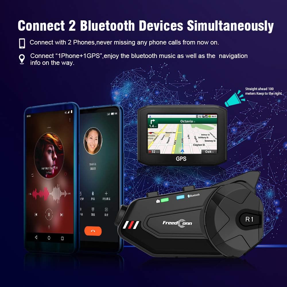 FreedConn R1plus - Casco de motocicleta con Bluetooth e intercomuni...