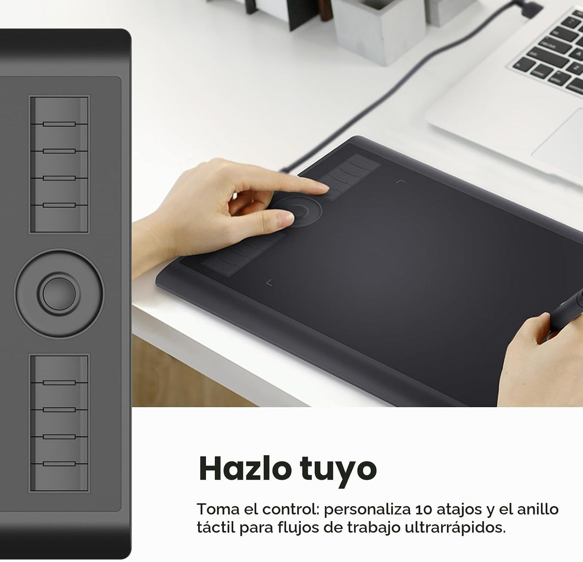 GAOMON Tableta de dibujo M10K, 10x6 con anillo táctil, 10 teclas y...