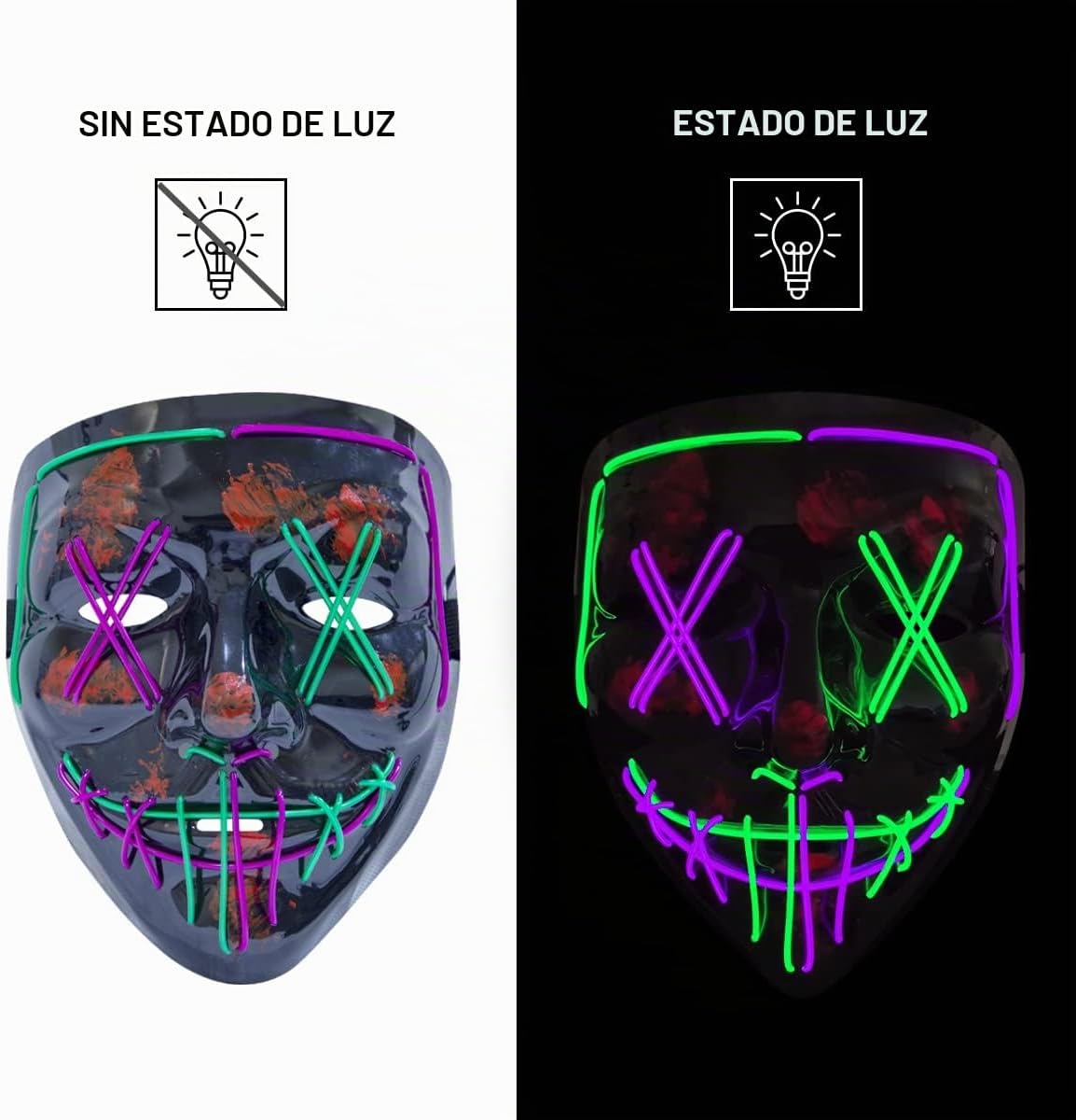 Poptrend Máscara de Halloween con luz LED, máscara de miedo, para f...