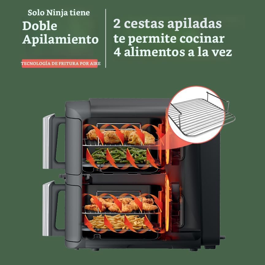 Ninja Freidora de Aire Inteligente DoubleStack XL de 2 Cestas, Sist...