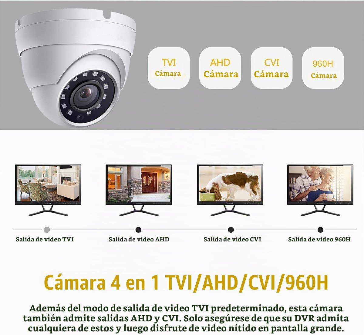 Cámara de seguridad CCTV de domo TVI AHD de 2MP, lente de 2.8mm con...